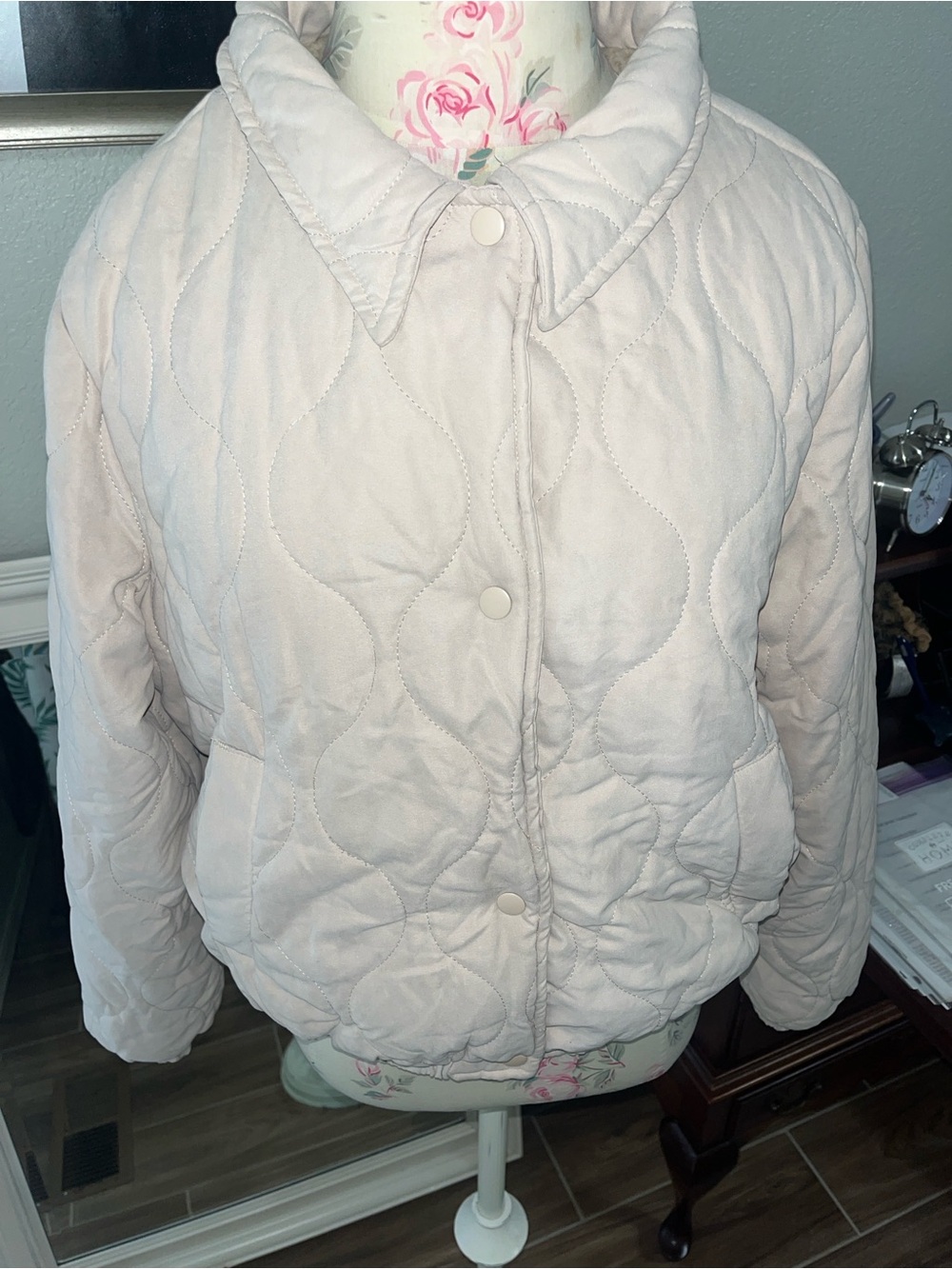 Ci Sono Quilted Cropped Bomber Puffer Jacket with Cozy Lining Size L
